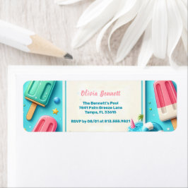 Bassäng Party, sommarsommarsommaren Vatten Returadress Etikett