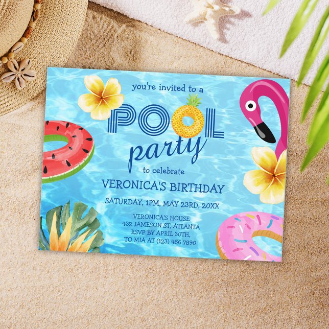 Bassäng Party, sommartid, Roligt Vatten Inbjudan Vykort (Pool Party Summer Fun Water Birthday Invitation Postcard)