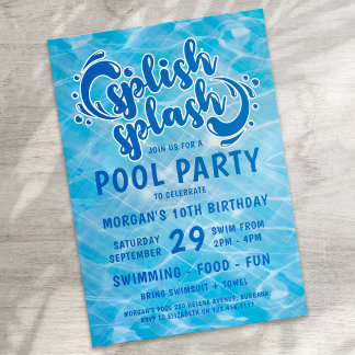 Bassäng Party Spanska Stänk-födelsedagen Inbjudningar
