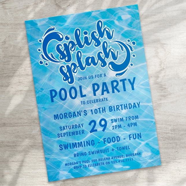Bassäng Party Spanska Stänk-födelsedagen Inbjudningar (Skapare uppladdad)