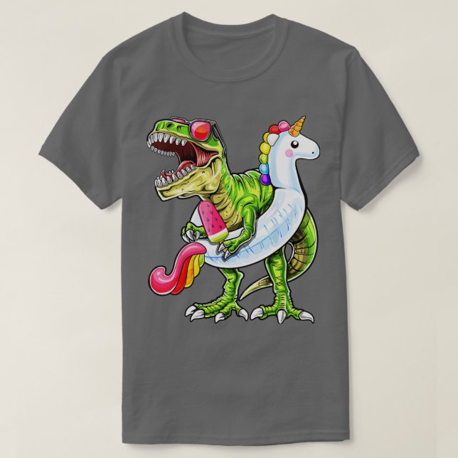 Bassäng Party T Rex Dinosaur Unicorn Flyter Summer Shirt (Design framsida)