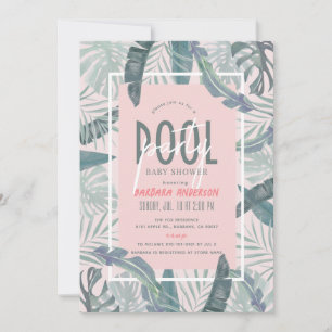 Bassäng Party Tropical Lövs Rosa Girl Baby Shower Inbjudningar