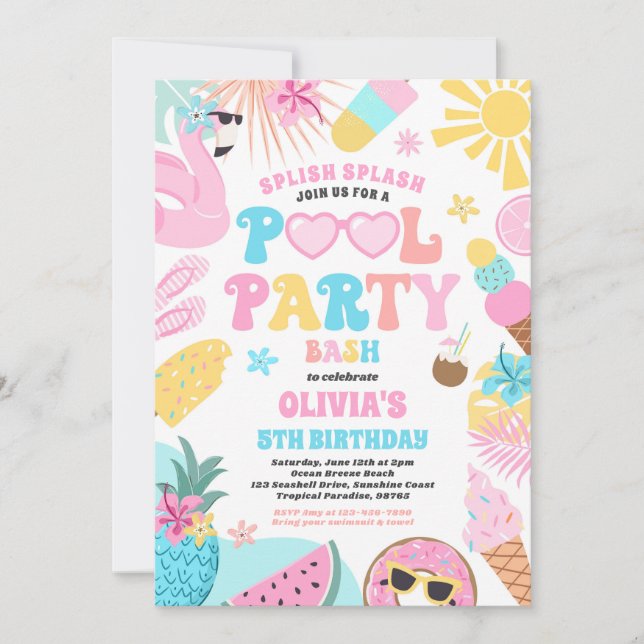 Bassäng Party Tropical Summer Bassäng Födelsedagsf Inbjudningar (Framsida)