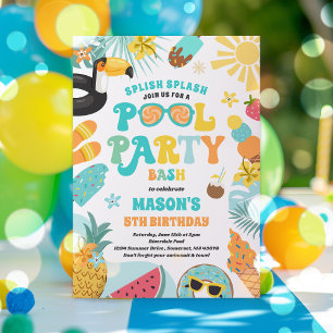 Bassäng Party Tropical Summer Bassäng Födelsedagsf Inbjudningar