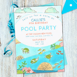 Bassäng Party Turtles sommarfödelsedag Inbjudningar