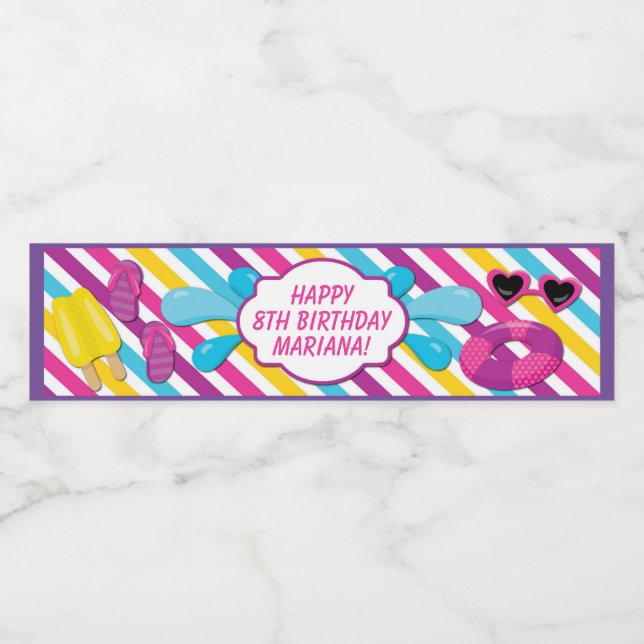 Bassäng Party-Vattenflaskans etikett för en flicka (Singel etikett)