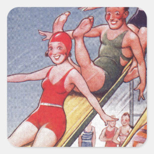 Bassäng Party Vintage Swimming Sommar Fyrkantigt Klistermärke