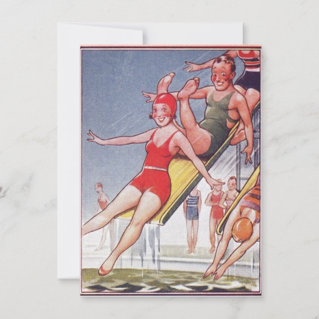 Bassäng Party Vintage Swimming Sommar Inbjudningar (Framsida)