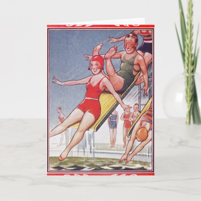 Bassäng Party Vintage Swimming Sommar Kort (Framsida)