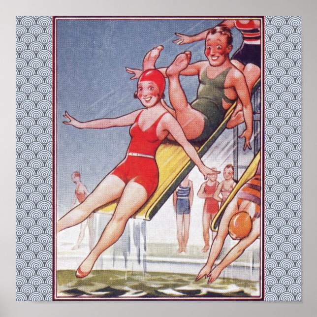 Bassäng Party Vintage Swimming Sommar Poster (Framsidan)