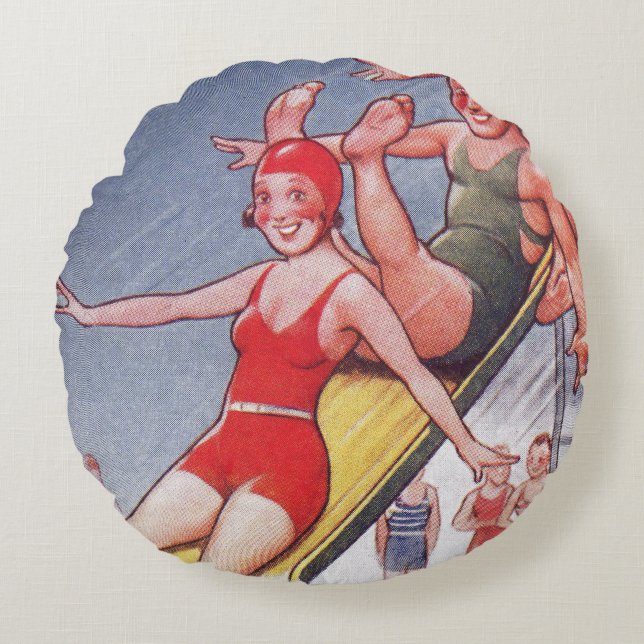 Bassäng Party Vintage Swimming Sommar Rund Kudde (Framsidan)