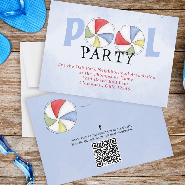 Bassäng Party Watercolor, sommartid, Anpassningsba Inbjudningar (Fun Pool party custom invitation template. )
