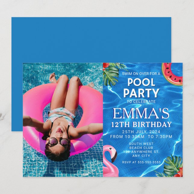 Bassäng Photo Födelsedagsfest Inbjudningar (Fram/baksida)