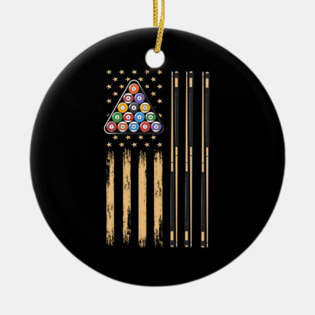 Bassäng Player American Flagga Julgransprydnad Keramik (Framsidan)