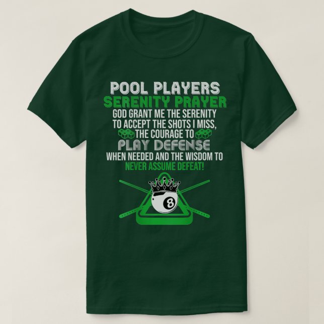Bassäng Player Serenity Prayer Bassäng Billiards Ä T Shirt (Design framsida)