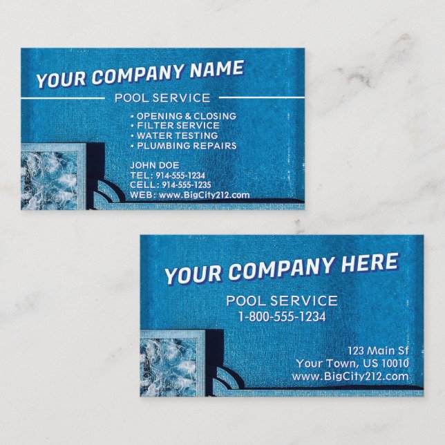 Bassäng Service ANPASSADE Affärskort Visitkort (Fram/baksida)