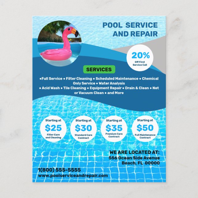 Bassäng Service och Repair Flyer (Framsidan)
