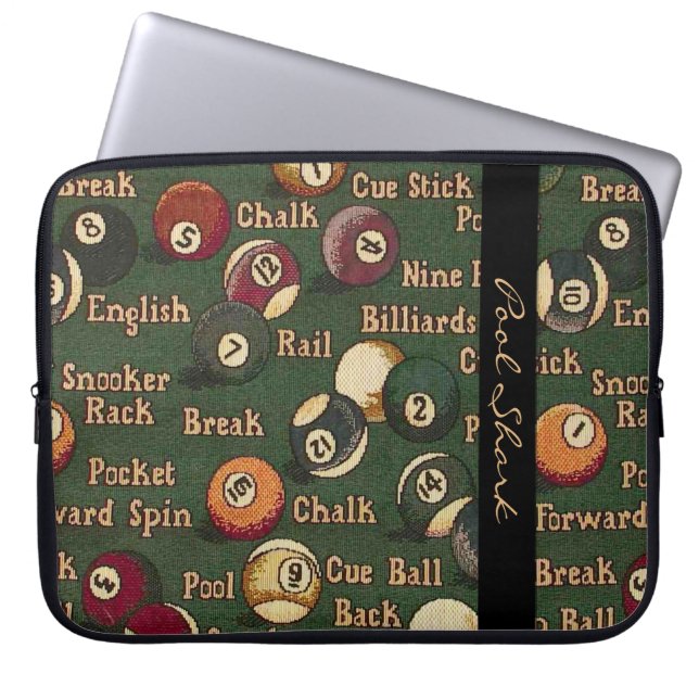 Bassäng Shark Billiard Bollar Bakgrund Laptop slee Sleeve (Framsidan)