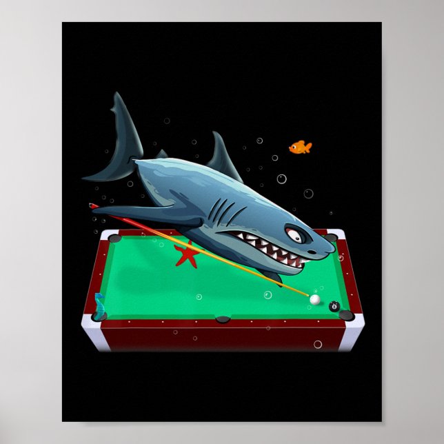 Bassäng Shark Billiards 8 9 Boll Rak Carom Snook Poster (Framsidan)
