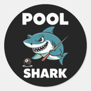 Bassäng Shark Snooker Player Funny Billiards Runt Klistermärke