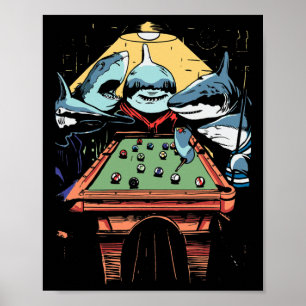 Bassäng Sharks Shark Billiards-spel Poster