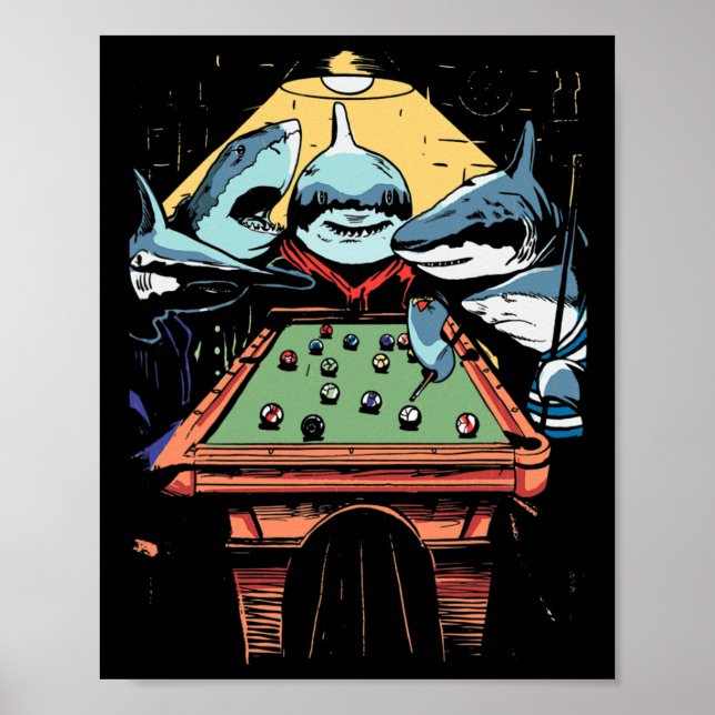 Bassäng Sharks Shark Billiards-spel Poster (Framsidan)