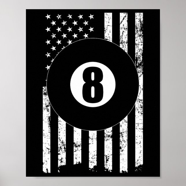Bassäng Snooker Billiards Player 8 Boll USA Amerik Poster (Framsidan)