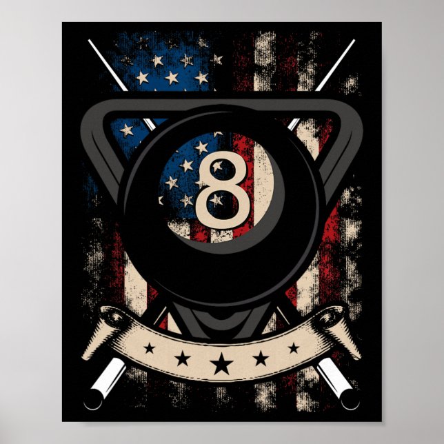 Bassäng Snooker Billiards Player 8 Boll USA Amerik Poster (Framsidan)