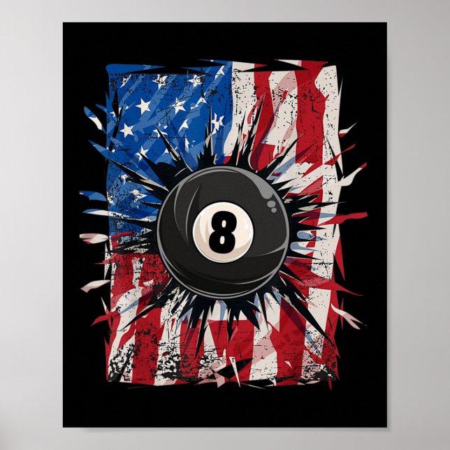 Bassäng Snooker Billiards Player 8 Boll USA Amerik Poster (Framsidan)