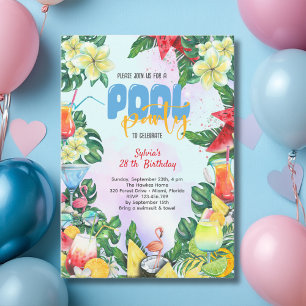 Bassäng sommardryckesfödelsedag vuxen party inbjudningar