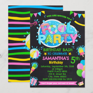 Bassäng sommarfödelsedag Bash Children Rosa Party Inbjudningar