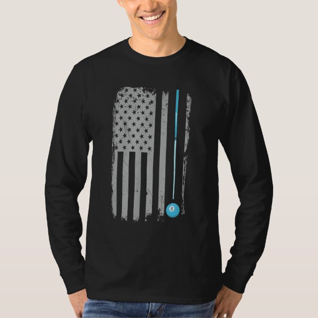 Bassäng Stick Billiards 8 Boll USA amerikanska Fla T Shirt (Framsida)