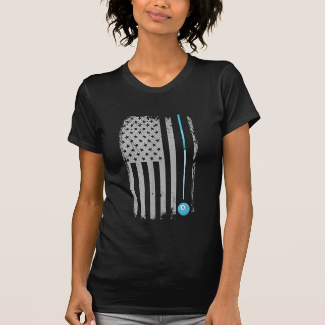 Bassäng Stick Billiards 8 Boll USA amerikanska Fla T Shirt (Framsida)