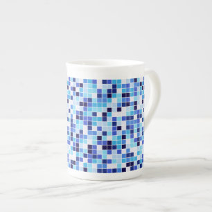 Bassäng Tiles, Blue Mosaic Tiles, Geometric Mönste Benporslin Mugg