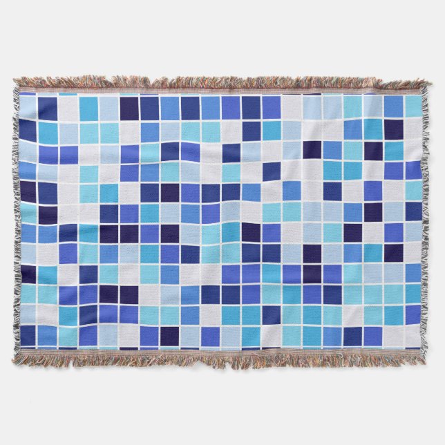 Bassäng Tiles, Blue Mosaic Tiles, Geometric Mönste Filt (Framsidan)