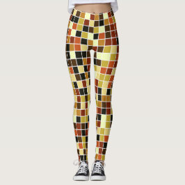 Bassäng Tiles, Brown Mosaic Tiles, Geometric Mönst Leggings