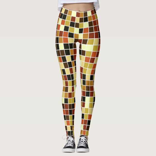 Bassäng Tiles, Brown Mosaic Tiles, Geometric Mönst Leggings (Framsida)