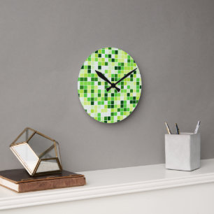 Bassäng Tiles, Grönt Mosaic Tiles, Geometric Mönst Rund Klocka