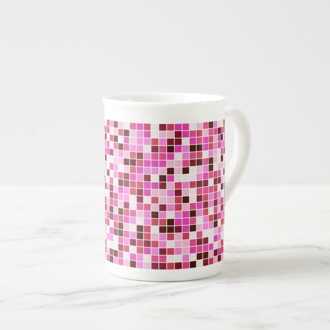 Bassäng Tiles, Rosa Mosaic Tiles, Geometric Mönste Benporslin Mugg (Framsida höger)