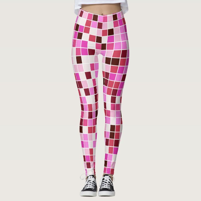 Bassäng Tiles, Rosa Mosaic Tiles, Geometric Mönste Leggings (Framsida)