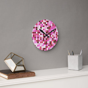 Bassäng Tiles, Rosa Mosaic Tiles, Geometric Mönste Rund Klocka