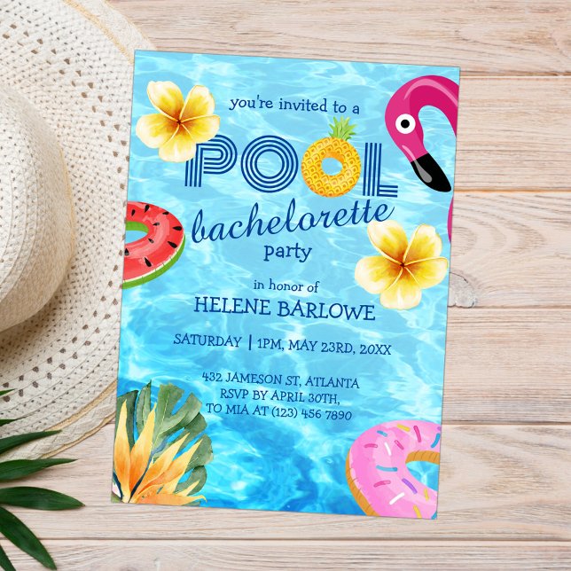 Bassäng Tropical Vatten Summer Bachelorette Party Inbjudningar (Pool Tropical Water Summer Bachelorette Party Invitation)
