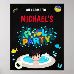 Bassäng välkomna party-skylt Pojke bassäng party Poster