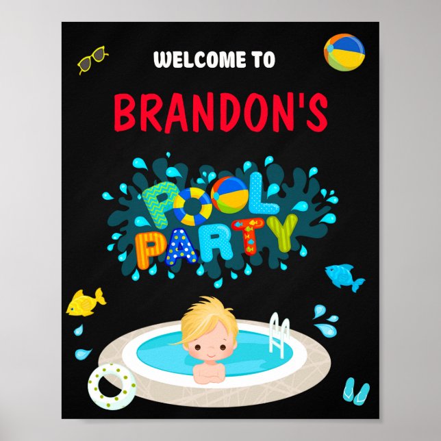 Bassäng välkomna party-skylten Boy Bassäng poster  (Framsidan)