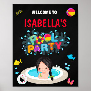 Bassäng välkomnar party-tecknet Flickan bassäng pa Poster
