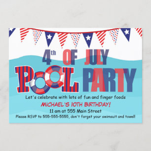 Bassängpartyinbjudan 4th Juli Inbjudningar