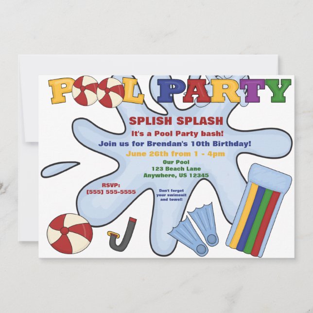 Bassängpartyinbjudan Inbjudningar (Framsida)