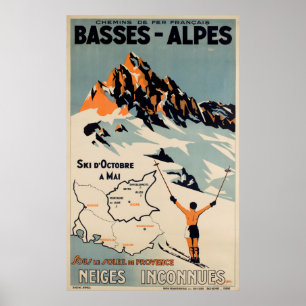 Basses Alpes Ski Fransk Vintage resor Poster