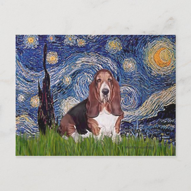 Basset 1 - Starry Night Vykort (Framsida)