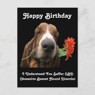 Basset Grattis på födelsedagen med bojor med blomm Helg Vykort